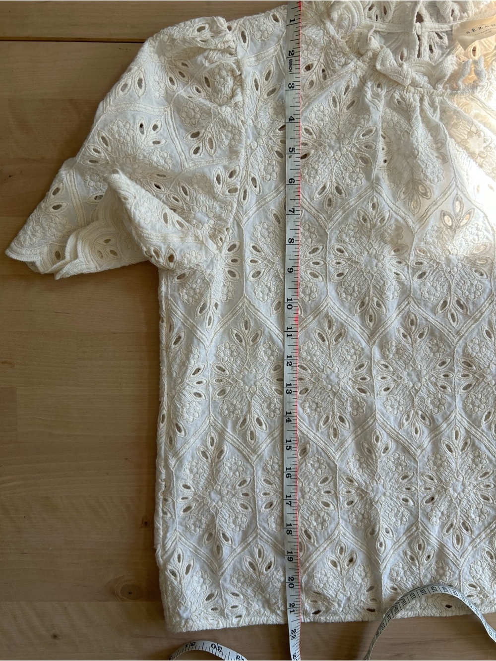 Sezane Lousiah Ecru Lace Eyelet Ruffle-Neck Blouse women’s size medium - Picture 10 of 12